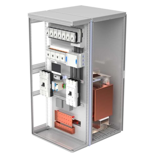 Side view of 300kVA PDU built by HM Cragg