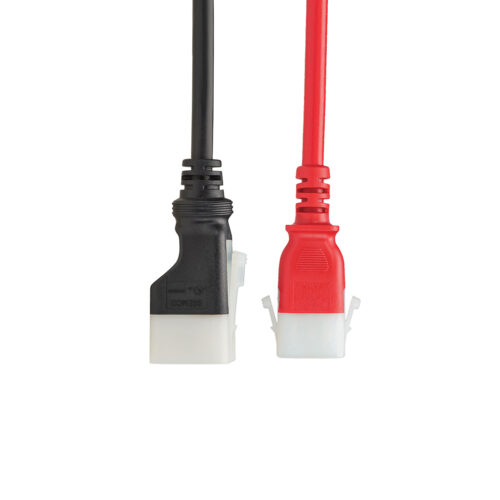 A black and red Eaton Tripp Lite P-Lock and P-Lock Lite power cords.
